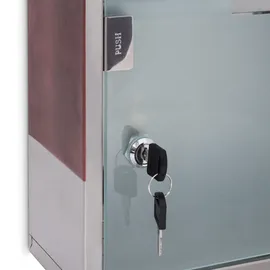 Relaxdays Medizinschrank EMERGENCY Edelstahl / Holz-Optik Hbt:45x30x12cm, 3 Fächer, Glas-Tür abschließbar,silber/braun