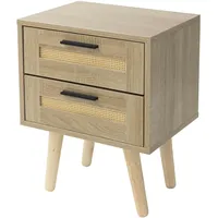 ML-Design Nachttisch mit Schubladen, Beistelltisch Rattan Nachtkommode Eiche 40x30x50,5