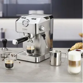 CASO Design Espresso Gourmet Siebträgermaschine silber mit Milchaufschäumer