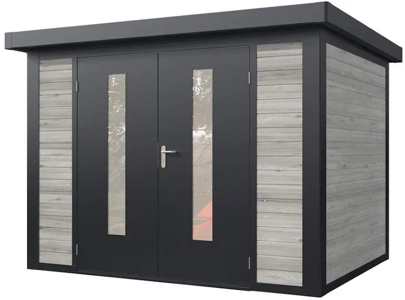 Wolff Finnhaus Metall-Holzgartenhaus Hybridhaus Henrik - 28 mm 300 x 240 cm (Henrik 3024) grau imprägniert