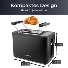 Klamer Toaster, Toaster mit Brötchenaufsatz, hochwertiger 2 Scheiben-Toaster, 6 Bräunungsgrade, Touch Display, mit Krümelschublade, Matt Schwarz