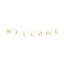Partydeco Wimpelkette Girlande 15 x 95 cm Weiß/Gold