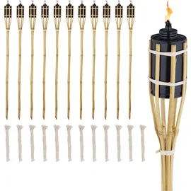 Relaxdays Gartenfackel 12er Set 90 cm Bambus schwarz/Braun