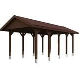 SKANHOLZ Skan Holz Wallgau - Satteldach Einzelcarport Breite 380 cm Gr. 2 - 380 x 750 cm Dachschalung Dachschalung mit Dachschindeln (rot) nussbaum Holzcarport