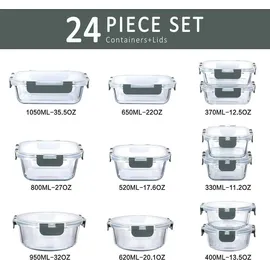 luxuskollektion Glas-Frischhaltedosen 24-teiliges Set - Behälter mit Deckel - Ofenfest