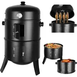 BBQ Räucherofen - 3‐in‐1 Kohle-Smoker Tonne - Wassersmoker - Deckelthermometer - 2 Edelstahlroste - 78 x 44,5 x 44,5 cm - Rot - Rot