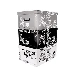 BigDean Aufbewahrungsboxen XXL 3er Set je 45 Liter & Griffen - aus stabiler Pappe-im Barock-Blumenmuste- perfekt für Ordnung im ganzen ...