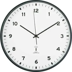 Funkwanduhr Analog Uhr rund Ø 31 cm weiß Kunststoffrahmen schwarz