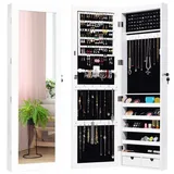 GOPLUS Schmuckschrank mit Spiegel, Spiegelschrank mit LED-Beleuchtung, Schmuckregal Schmuckorganizer, abschließbarer, 120 × 37 × 10 cm, Weiß