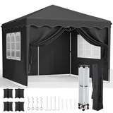 Pavillon 3x3, Faltpavillon Wasserdicht Stabil Winterfest mit 420D Oxford,UV Schutz 50+,Faltpavillon 3x3 mit 4 Seitenteilen,Gartenpavillon Höhenverstellbar, Faltbare Pavillon Zelt für Camping (Schwarz)