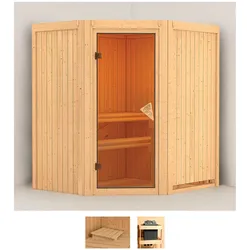 Sauna KARIBU "Tomke", beige (naturbelassen), ohne Ofen, (ohne Ofen), Saunen, ohne Ofen