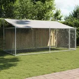 vidaXL Hundezwinger mit Dach und Tür Grau 4x2x2 m Verzinkter Stahl