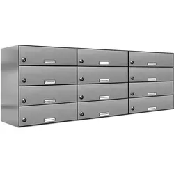 AL Briefkastensysteme 12 Fächer Premium Edelstahl Durchwurf Briefkasten Anlage für Post Post A4, modern, robust, wetterfest, Artikelnummer: 132V12DZ3