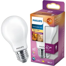 Philips LED Classic E27 WarmGlow Lampe, 40 W, Tropfenform, dimmbar, matt, Warmweiß Weiß