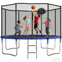 Outdoor Trampolin, Diameter 305/366cm, Outdoor-Trampolin für Kinder und Erwachsene, Freizeittrampolin mit Basketballkorb, Leiter und Rostschutzbeschichtung, Belastbarkeit 200/272KG (366)