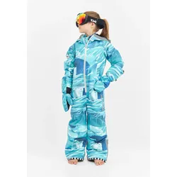Schneeoverall WEEDO "COSMO ICE", Jungen, Gr. 92/104, blau (ice print, silber), Obermaterial: 100% Polyester; Innenfutter: 100% Polyester; Füllung: 100% Polyester; Ärmelfutter: 100% Polyamid, Langarm, Overalls, Hochfunktionaler Schneeanzug