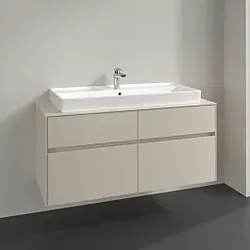 Villeroy und Boch Collaro Waschtischunterschrank C092B0VN 140x54,8x50cm, Waschtisch mittig, LED-Beleuchtung 10,4 W, cashmere grey