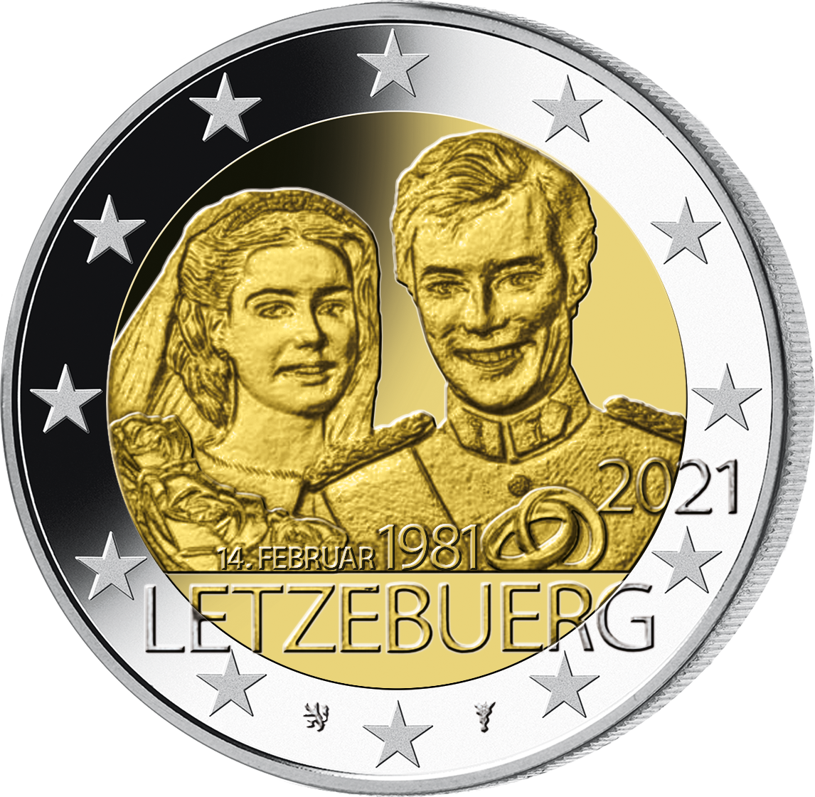 Luxemburg 2021: 2 Euro-Gedenkmünze "40. Hochzeitstag Großherzog Henri"