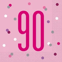 16 Servietten rosa & silber Zahl 90