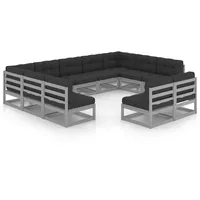 vidaXL 11-tlg Garten-Lounge-Set mit Kissen Grau Kiefer Massivholz