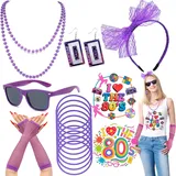DTAOZFA 19 Stück 80er Kostüm Accessoires set, Aerobic Outfit 80er 90er Damen set, 90er 80er Jahre Outfit Damen Mädchen 80er Jahre Neon -Kleidungszubehör mit Ohrringen Armband Halskette Haarringhülle - M