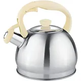 Luckyberg Moderne Wasserkessel Induktion Pfeifkessel aus Edelstahl, Teekessel für alle Kochplatten, Flötenkessel, Wasserkocher für Tee Kaffee, ca 1,8L(Creme)