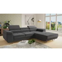 Ecksofa Divo mit einstellbare Kopfstützen und Schlaffunktion, Couchgarnitur, Sofagarnitur, Couch, Schlafsofa (Grau (Kronos 22), Ecksofa Rechts) - Grau