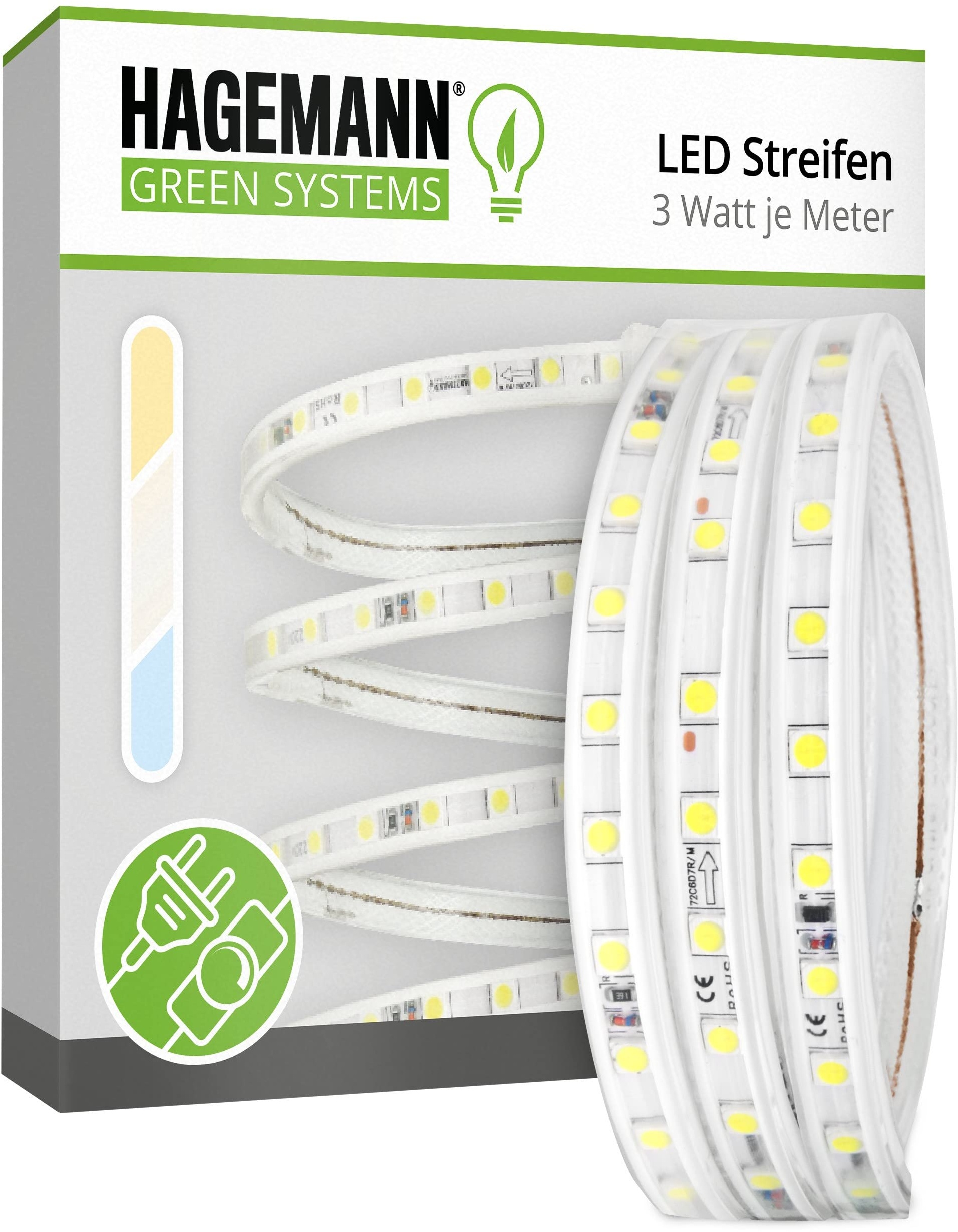 HAGEMANN® LED Streifen dimmbar – IP65 5050 Lichtleiste – LED Strip 230V (16 Meter, kaltweiß)