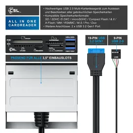 CSL 3,5 Multi-Frontpanel Cardreader mit USB 3.0 für SD/SDXC/microSD/microSDHC/M2/CF/MMC/MS/XD