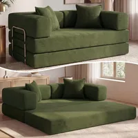 Vipbear Cordstoff Schlafsofa 200×100×70cm, 5-in-1 Umwandelbares Bodensofa aus Kord, Hochdichter Schaumstoff, Haustierfreundlich & Ergonomisch, Keine Montage, Grün