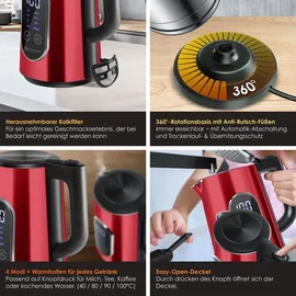 Kesser KESSER® Wasserkocher Edelstahl 1.7 Liter LED-Anzeige 4-Modi Temperatureinstellung 40°C-100°C 30min Warmhalten elektrischer Teekocher 2200W BPA-Frei Kalkfilter | Easy-Open-Deckel