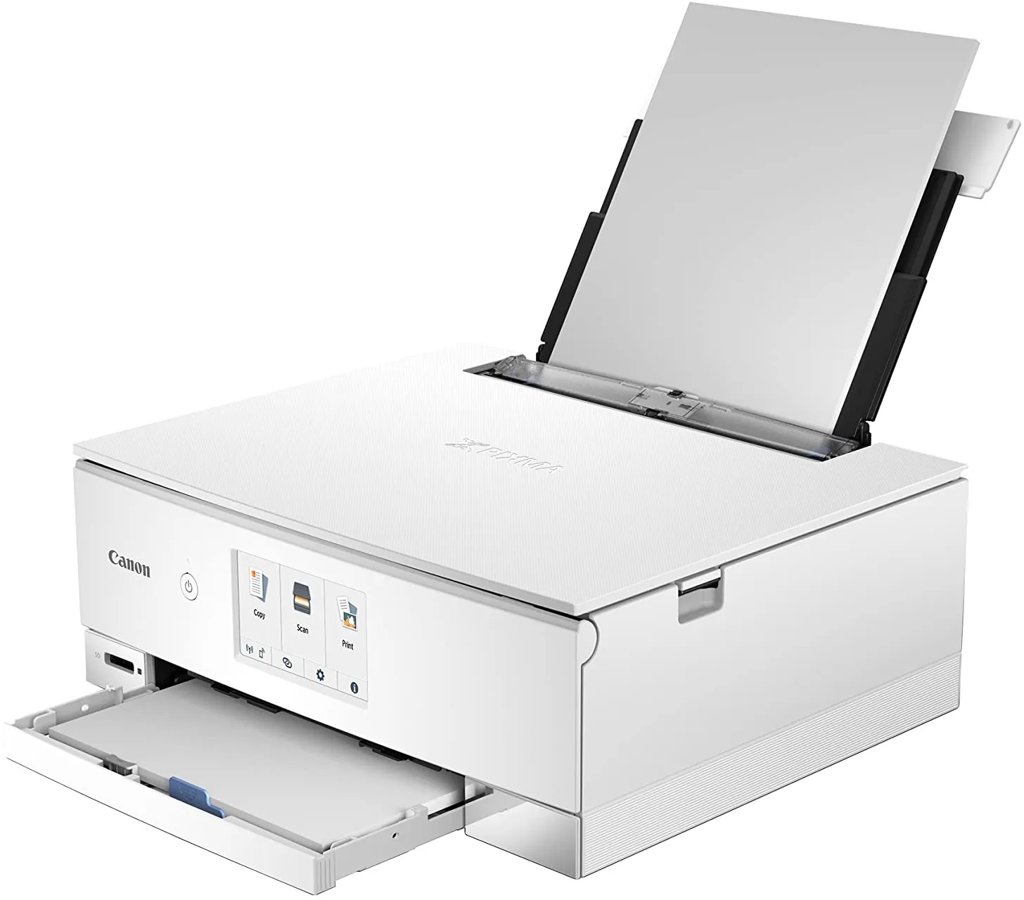 Canon PIXMA TS8351a Drucker Farbtintenstrahl Multifunktionsgerät DIN A4 (Scanner, Kopierer, 4.800 x 1.200 dpi, 6 separate Tinten, USB, WLAN, AirPrint, Duplexdruck, 2 Papierzuführungen, 5 GHz), weiß