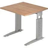 Hammerbacher US08 höhenverstellbarer Schreibtisch nussbaum quadratisch, C-Fuß-Gestell silber 80,0 x 80,0 cm