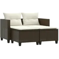 vidaXL Gartensofa 2-Sitzer mit Hockern Braun Poly Rattan