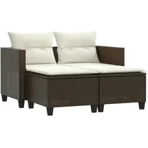 vidaXL Gartensofa 2-Sitzer mit Hockern Braun Poly Rattan
