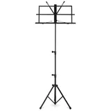 Classic Cantabile Notenständer “Easy” mit Tasche - Neue Mechanik vereinfacht Aufklappen der Ablage - Höhenverstellbar von 45-118 cm - Nur 1,2 kg - Inkl. Notenklemmen - Für Kinder geeignet - Schwarz