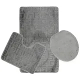 COFI 3-Teilig Bad Garnitur Badematte Badvorleger Wasser absobierend Muster rutschfest Grau | Gr.: onesize