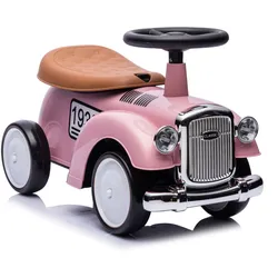 Rutschauto ab 1 Jahr, Kinderauto im Retrodesign, Kinderfahrzeug mit Hupe pink