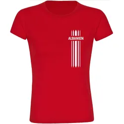 multifanshop Damen T-Shirt - Albanien - Streifen - Druck weiß - Frauen
