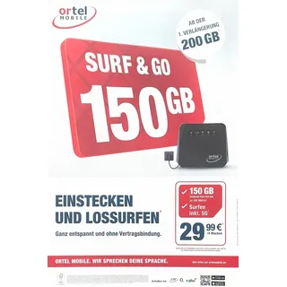 Ortel Mobile - SURF & GO - Wlan Router & Prepaid Sim mit 150GB Option