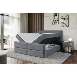 altdecor Boxspringbett mit Fußteil, H3 Matratze und Topper - 160x200 cm - AURA-Z - Dunkelgrau Samt - Polsterbett mit Bettkasten und Lattenrost, Be... - Dunkelgrau