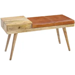 KADIMA DESIGN Retro-Stil Sitzbank: Stauraum, Ziegenleder-Bezug, 100x52x38 cm, Schublade, Anti-Rutsch-Noppen.