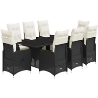 vidaXL 9-tlg Garten-Bistro-Set mit Kissen Schwarz Poly Rattan Modell 9