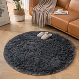 CHOSHOME Teppich Rund 150CM Teppich Wohnzimmer Hochflor Waschbar Teppich Shaggy Grau Runden Teppiche Einfarbig Runder Teppich Flauschig Teppich Weich rutschfest fürs Flur Schlafzimmer Kinderzimmer