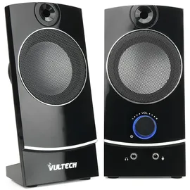 Vultech SP-330 Lautsprecher USB 2.0 für PC und Notebook, 3 W RMS, Stereo-Audio, kristalline Metall-Treiber mit 2,25 Zoll, Lautstärkeregler und Kopfhörerausgang, 3,5 mm Klinke, Stromversorgung über USB