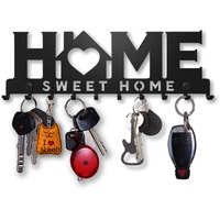 SirHoldeer Schlüsselbrett Modern, Home Sweet Home, Schlüsselhalter Wand, Schlüsselaufhänger mit 10 Haken, Schlüssel Aufbewahrung, Schlüsselboard Schwarz, Key Holder Wall, Wanddeko Metall