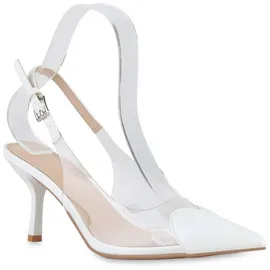 VAN HILL Damen Slingpumps Stiletto Transparent Party Schuhe 216680 Weiss Lack 38 - 38 EU