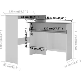 vidaXL Bartisch mit 2 Tischplatten Weiß und Grau 130 x 40 x 120 cm
