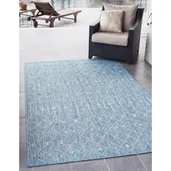 Teppich "Outdoor Crosses Lagerräumung", blau (türkis, elfenbeinfarben), B:152cm H:4mm L:244cm, Polypropylen (PP), MYFLAIR MÖBEL & ACCESSOIRES, Teppiche, Flachgewebe, Rauten Muster, In- und Outdoor geeignet