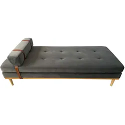 SalesFever Daybed Samt mit Kopf- und Nackenstütze Heveaholz lackiert - Natur